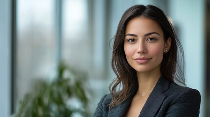 Fototapeta premium Confident Businesswoman in Indoor Portrait Capturing Professionalism and Empowerment for Corporate Use