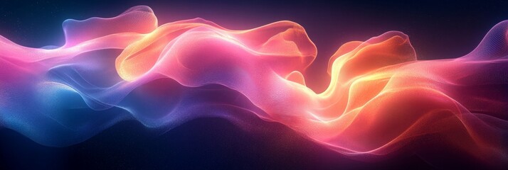 Obraz premium A dynamic design of neon and flowing curved waves, framed by a cosmic, space-themed atmosphere.