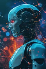 Futuristic Robot with Glowing Red Eyes