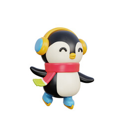 3D Christmas cute penguin cartoon character