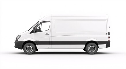 A white delivery van parked against a plain background, showcasing its design and features during daylight hours