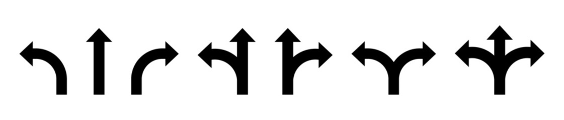 Road way arrows vector icons set. Road way : one, two and three direction.