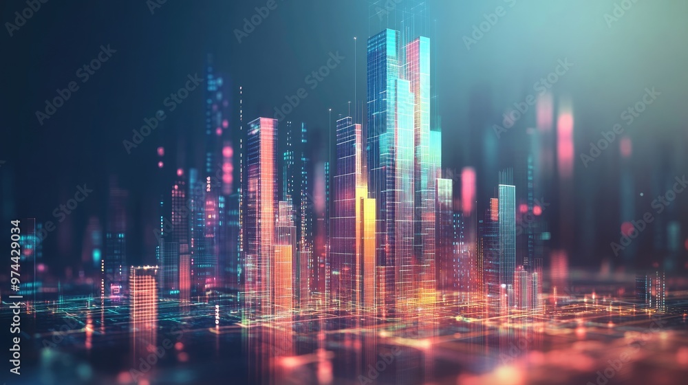 Aufkleber a 3d digital rendering of a business graph transforming into a skyscraper, symbolizing building a su