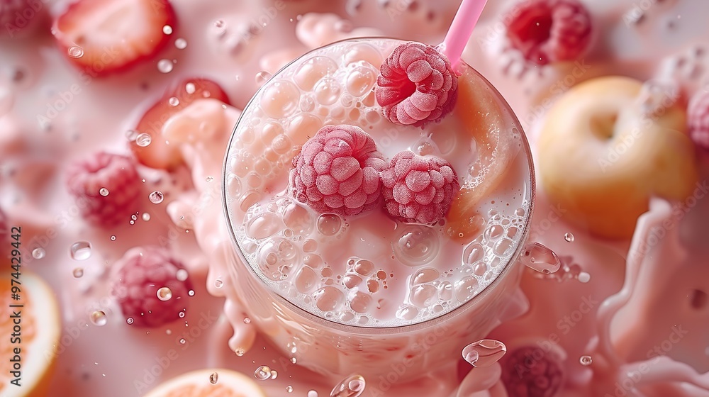 Sticker strawberry raspberry smoothie splash