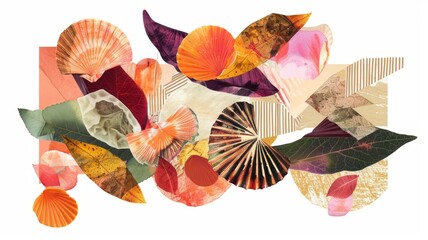 Autumnal Collage of Leaves and Shells