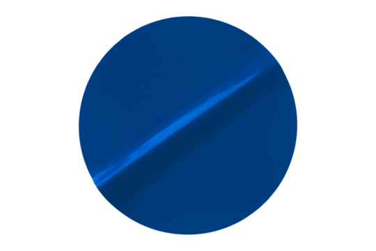 Separate shiny blue circle sticker on transparent background.