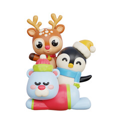 3D Christmas cute animals cartoon character