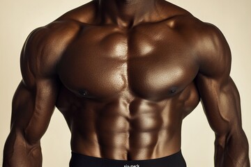 Fototapeta premium Close-up of a muscular man’s six-pack abs and chiseled chest.