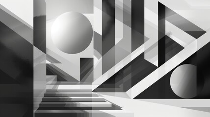 Abstract Black and White Geometric Composition