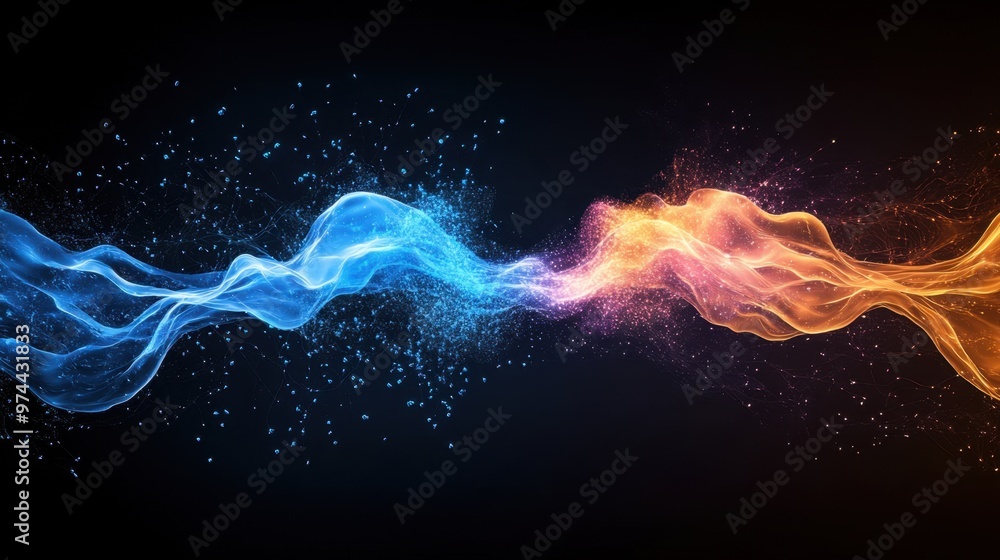 Wall mural electric splash of color, glowing light trails, dark background