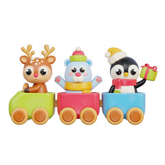 3D Christmas toy train with cute animals