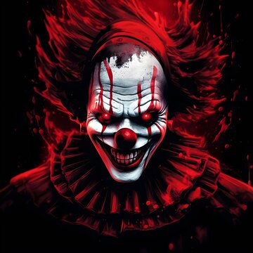 DARK HORROR ILLUSTRATION OF AN EVIL CLOWN