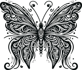 Monochrome Cosmonaut Butterfly Tribal Tattoo Hand Drawn Icon Vector Illustration Design Silhouette Style
