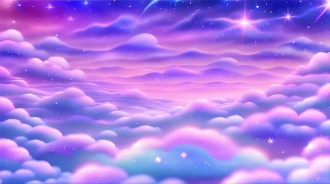 Pastel clouds with beautiful rainbow. Holographic fantasy rainbow unicorn background with clouds Pastel color. sky Magical landscape abstract fabulous pattern. Cute candy fantasy in the sky 4k animati