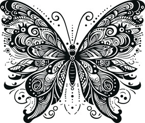 Monochrome Cosmonaut Butterfly Tribal Tattoo Hand Drawn Icon Vector Illustration Design Silhouette Style