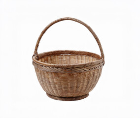 Obraz premium Empty wicker basket isolated on white background. Hand made Natural Wicker basket isolated