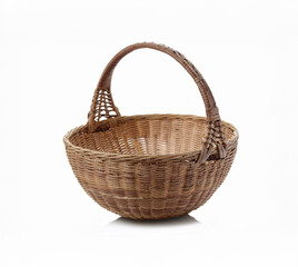 Obraz premium Empty wicker basket isolated on white background. Hand made Natural Wicker basket isolated