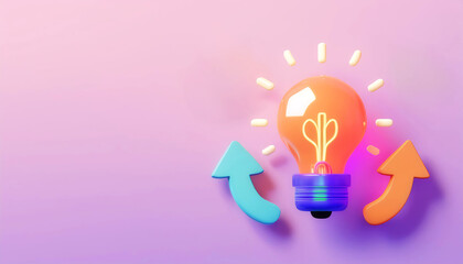 A creative light bulb illustration with upward arrows, symbolizing innovation and growth against a soft pastel background.