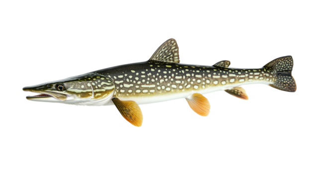 Pike fresh water fish png isolated on transparent background