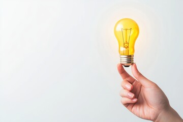 A hand holding a light bulb above a head, concept of a sudden idea or epiphany, isolated on white background