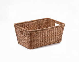 Empty wicker basket isolated on white background. Hand made Natural Wicker basket isolated
