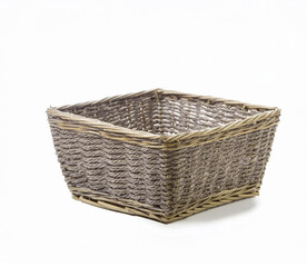 Empty wicker basket isolated on white background. Hand made Natural Wicker basket isolated