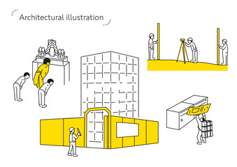 建築施工イラストセット　工事中心