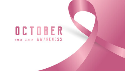 A Pink Heart ribbon with text Breast cancer awareness. Breast Cancer Awareness banners design. Breast Cancer Awareness Month. Pink October. Breast cancer awareness