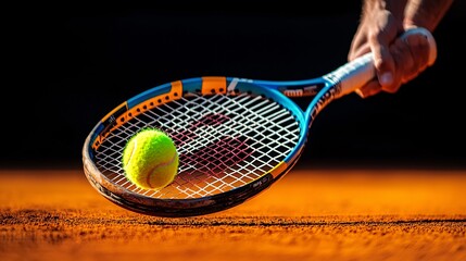 Close-up of tennis player preparing to serve clay court intense focus clean sharp detail professional photography