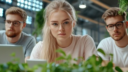 Collaborative Innovation Hub Employees Working Together on Transformation Strategies in a High-Tech Environment