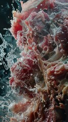 Close-Up of Raw Beef with Water Splash
