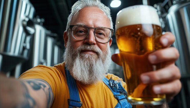 Experienced Brewer Holding a Glass of Freshly Crafted Beer in a Microbrewery, Craft Beer Brewing Process, Small Batch Beer, Beer Production, Microbrewery Culture, Homebrewing, Craft Beer Industry - Powered by Adobe