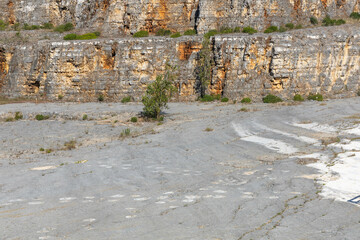 Real dinosaurs footprints imprinted in the rock, Ourém Portugal