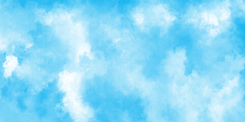 Soft and cloudy blue sky Watercolor background texture, cloudy and soft sky blue blurred and grainy Blue powder explosion, The sky blue texture clouds,  blue watercolor paper texture background.