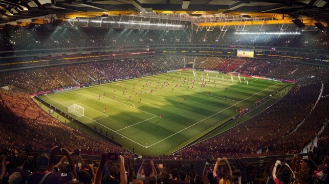 Imagine a soccer stadium during a heated match between two rival teams. 