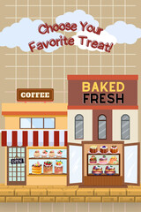 Cafe shop coffee beverage. Different types of drinks and fresh oven set.