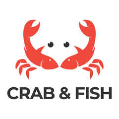 crab and fish flat minimalist logo design