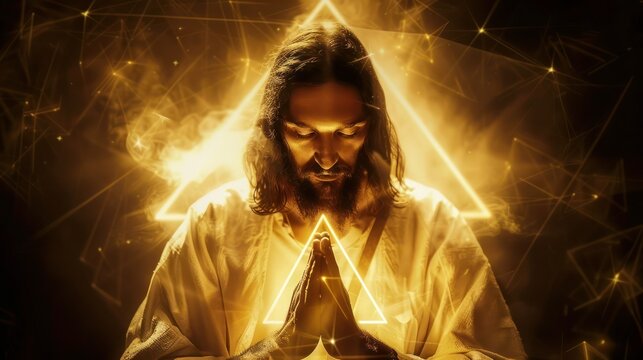 Visualize Jesus symbolizing the beginning and end with the alpha omega symbol. Concept Religious Symbolism, Christianity, Alpha Omega Symbol, Jesus, Beginning and End