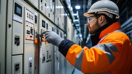 In a detailed view, a maintenance engineer is checking the relay protection system of medium voltage switchgear. 