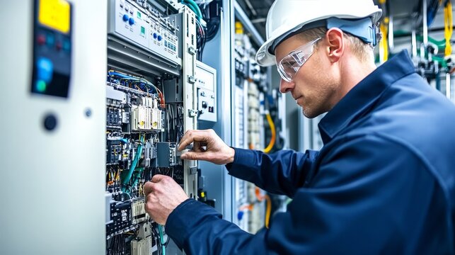 In a detailed view, a maintenance engineer is checking the relay protection system of medium voltage switchgear. 