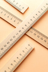 Composition with school wooden measuring ruler	