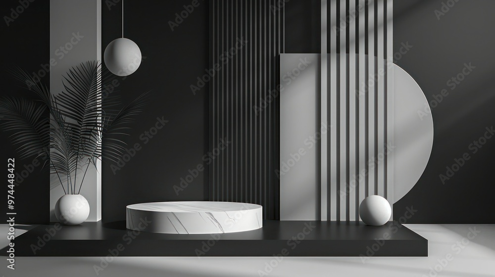 Poster modern black and white mockup display with geometric design and empty space. concept mockup display,