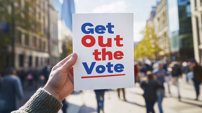 Empowering Voter Engagement: Hand Holding "Get Out the Vote" Flyer for Election Motivation