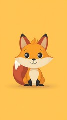 Cute Cartoon Fox Illustration with Orange Background.