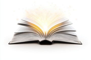 Obraz premium An open book with glowing light emerging from the pages, magical knowledge concept, 3D rendering, isolated on white background