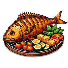 Vector image of a grilled fish