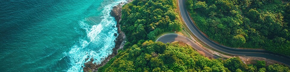 a beautiful view from the top of the road near the sea. Selective focus