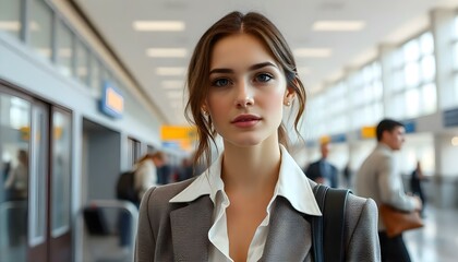 Obraz premium beautiful business woman at terminal