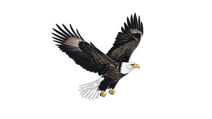 A Bald Eagle in Flight with Spread Wings
