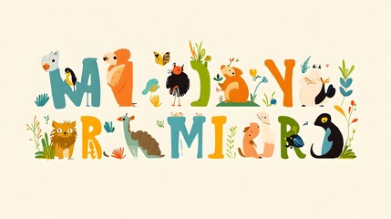 Fototapeta premium Animal Alphabet Illustration with Wild Animals and Birds
